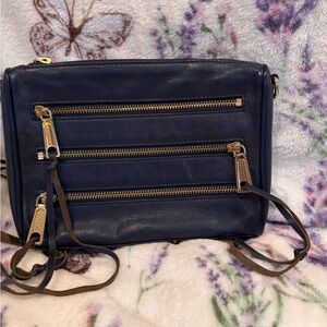 Rebecca Minkoff Navy Leather Crossbody with Gold Zippers